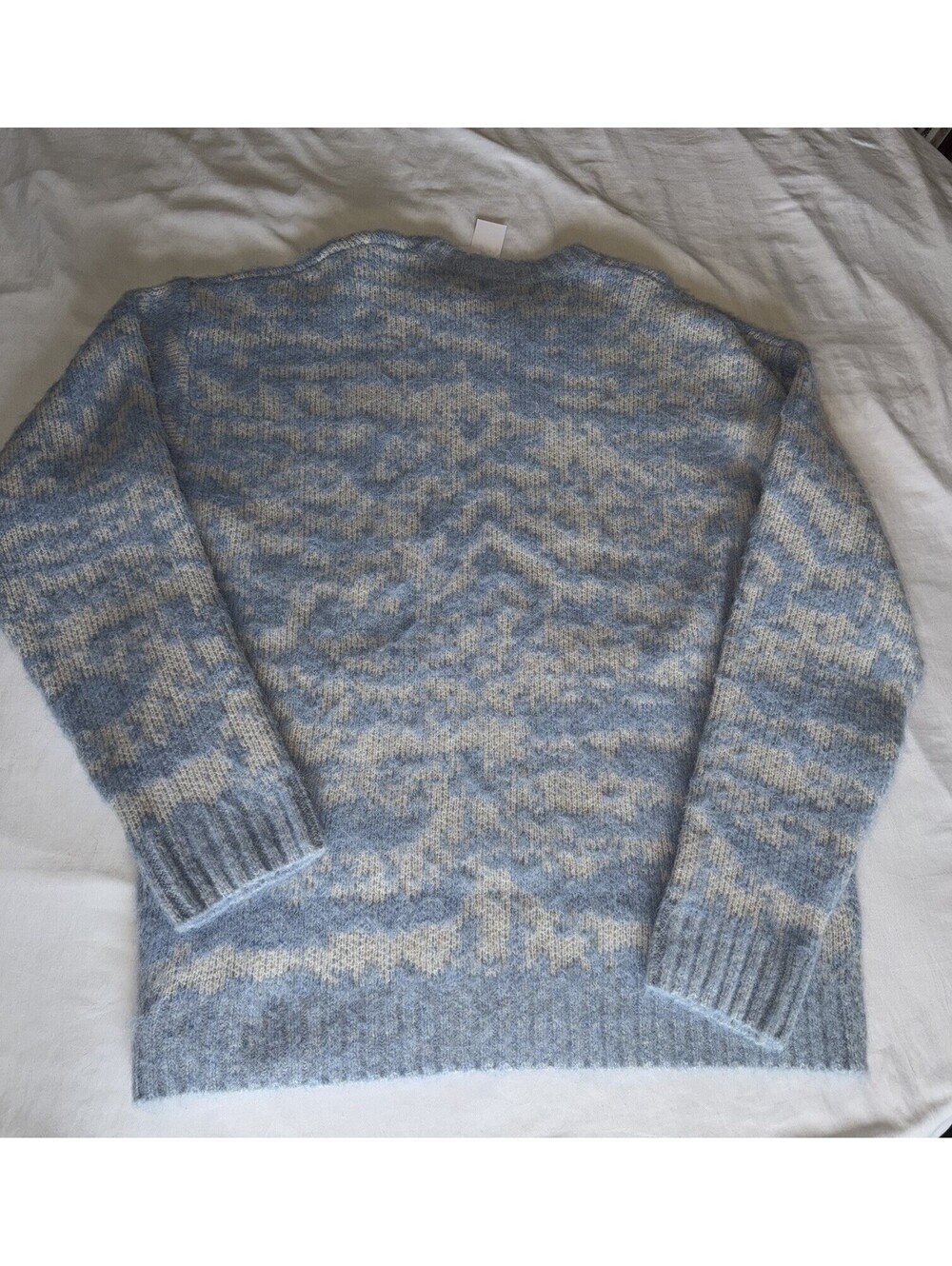 Topman Men’s NWT Fuzzy Knit Sweater Blue Beige Abstract Pattern Crewneck